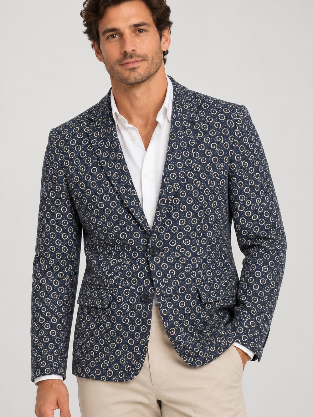 Made in Italy Navy Printed Blazer - Classic Jacket